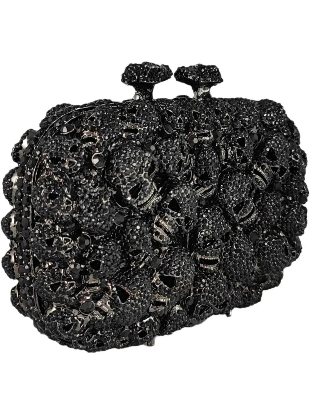 Women's Black Crystal Skull Clutch Purse Rhinestone Evening Halloween Bag